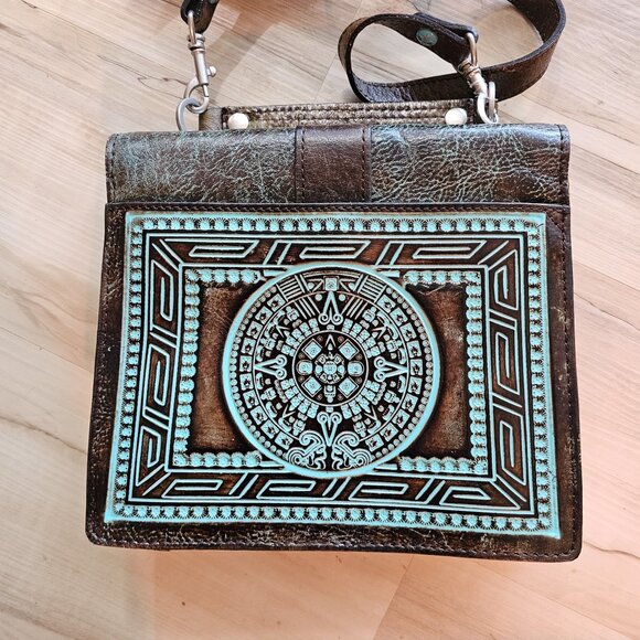 NWOT Patricia Nash Stella Flap Brown and Turquoise Handbag - Picture 3 of 15